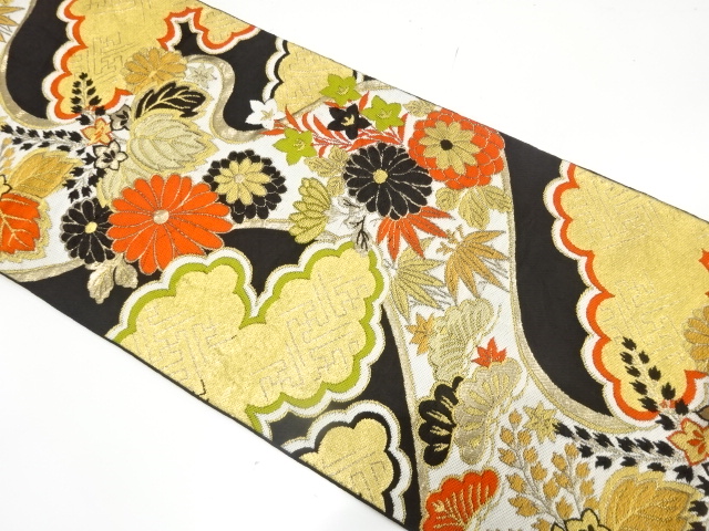 JAPANESE KIMONO / ANTIQUE FUKURO OBI / WOVEN PAULOWNIA & KIKU